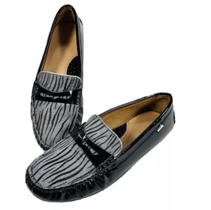Venettini Savor Damen Schwarz Lackleder Penny Loafer Slipper Animal Print - Bild 1 von 11