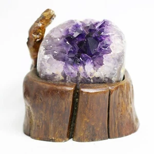 Uruguayan Amethyst Stone Cluster with Wood Stand Natural Crystal Specimen Decor - Picture 1 of 4