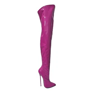 GIOHEL ITALY TACONES ELÁSTICOS PERSONALIZADOS BOTA POR ENCIMA DE LA RODILLA BOTAS MUSLO LACADO FUCSIA 35-46 - Imagen 1 de 6
