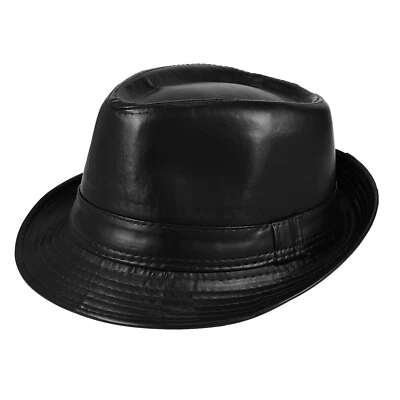 Clásico Cuero PU Ala Corta Trilby Fedoras Panamá Jazz Sombrero Bowler Gorra para Hombres Foto 1 de 4