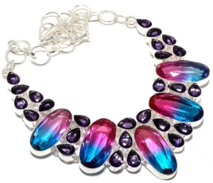 Bi Color Tourmaline Gemstone 925 Sterling Silver Handmade Jewelry Necklace 18" - Picture 1 of 8