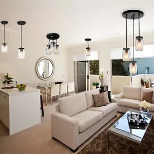 Glass Mason Jar Lights Fixture, Ceiling Light Fixture Farmhouse Kitchen Pendant - Picture 1 of 50