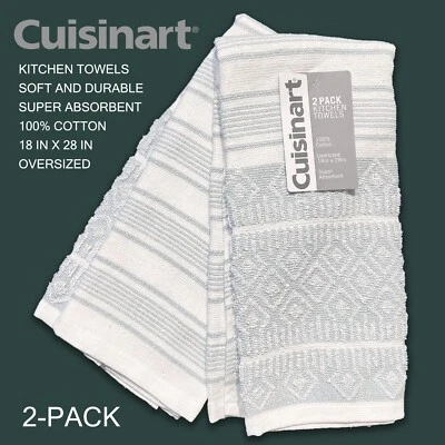 SET OF 2 New Cuisinart Textured Cotton Terry Kitchen Towels Striped Geometric - Image 1 of 3