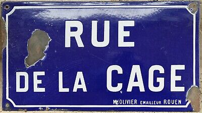 Old Blue French Enamel Street Sign Plaque Road Name Plate Rue De La Cage Rouen • 116.76$