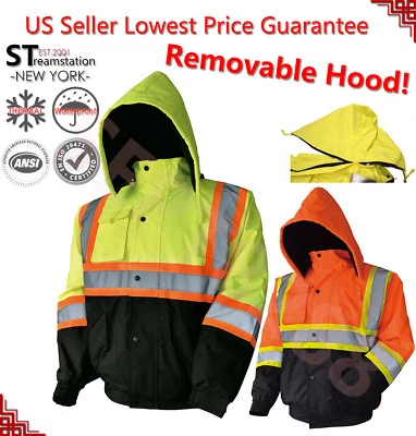 Hi-Vis Insulated Safety Bomber Reflective Winter Jacket Coat with Lining - Image 1 of 4