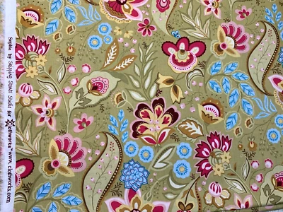 Cotton Fabric SOPHIE Clothworks Stepping Stones Pink Red Blue Green Floral FQ - Image 1 of 3