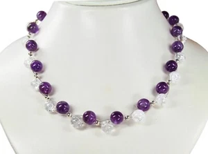 Damen Halskette aus Edelsteinen Amethyst und Bergkristall in Kugelform Ø-8 mm - Bild 1 von 1