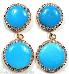 Rose Gold Plated 925 Sterling Silver American Sleeping Beauty Turquoise Earrings - Picture 1 of 2