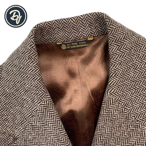 Mint! 1980's 40 R Land's X Harris Tweed Light Brown Herringbone Knit Over Coat - Picture 1 of 14