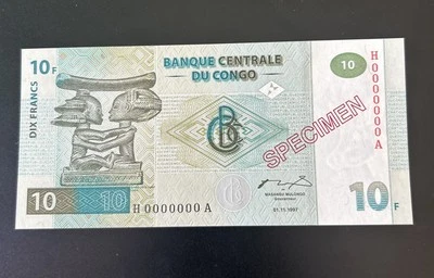 1997 Congo 10 Francs Specimen Banknote P# 87s - Image 1 of 2
