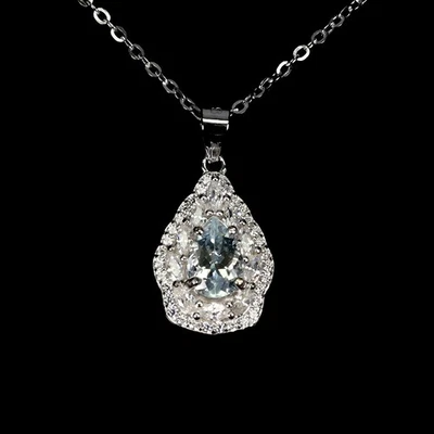 Collar de plata de ley 925 pera aguamarina 7x5 mm joyas de piedras preciosas 18 pulgadas Foto 1 de 4