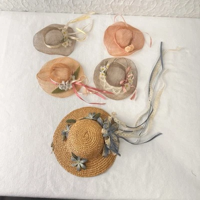 Sombrero de muñeca de paja vintage juguete decorativo casa de muñecas taza de juego tejido Foto 1 de 4