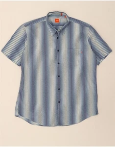 HUGO BOSS Mens Short Sleeve Shirt XL Blue Striped Cotton BA15 - Picture 1 of 3