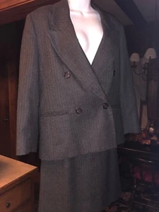 Vintage Saks 5th Ave Women’s Wool Gray Pinstripe Suit Skirt BlazerJacket 12 - Picture 1 of 12
