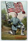 1908 Soldier Military Holding Flag Patriotic Temple Texas TX Antique Postcard