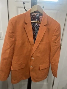 Mens Linea Uomo Orange Color Linen Cotton Blend Sport Coat Blazer 43 Regular - Picture 1 of 9