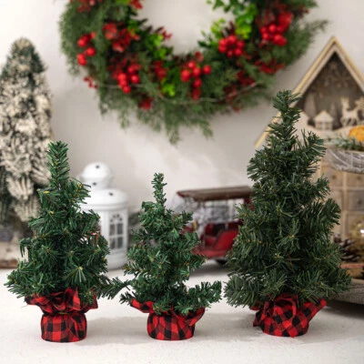 Small Mini Christmas Tree Tabletop Ornaments Cloth Bottom Display Home Decor ↕ - Image 1 of 4