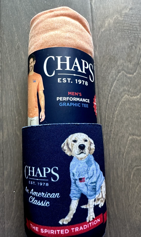 Chaps T Shirt Short Sleeve Tee "Along the Seacoast" Orange w/ Drink Coozie XL