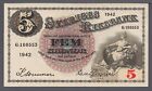 Sweden 1942 , 5 Kronor , Pick 22 , -Unc