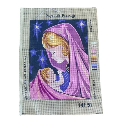 Royal Paris Needlepoint Canvas Partial Worked No:141 51 Mary & Child 29.5 x 22cm - Image 1 of 4