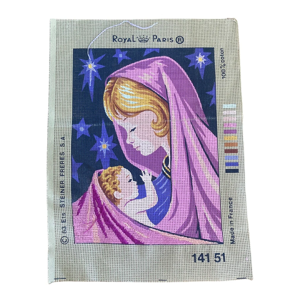 Royal Paris Needlepoint Canvas Partial Worked No:141 51 Mary & Child 29.5 x 22cm - Image 1 of 4