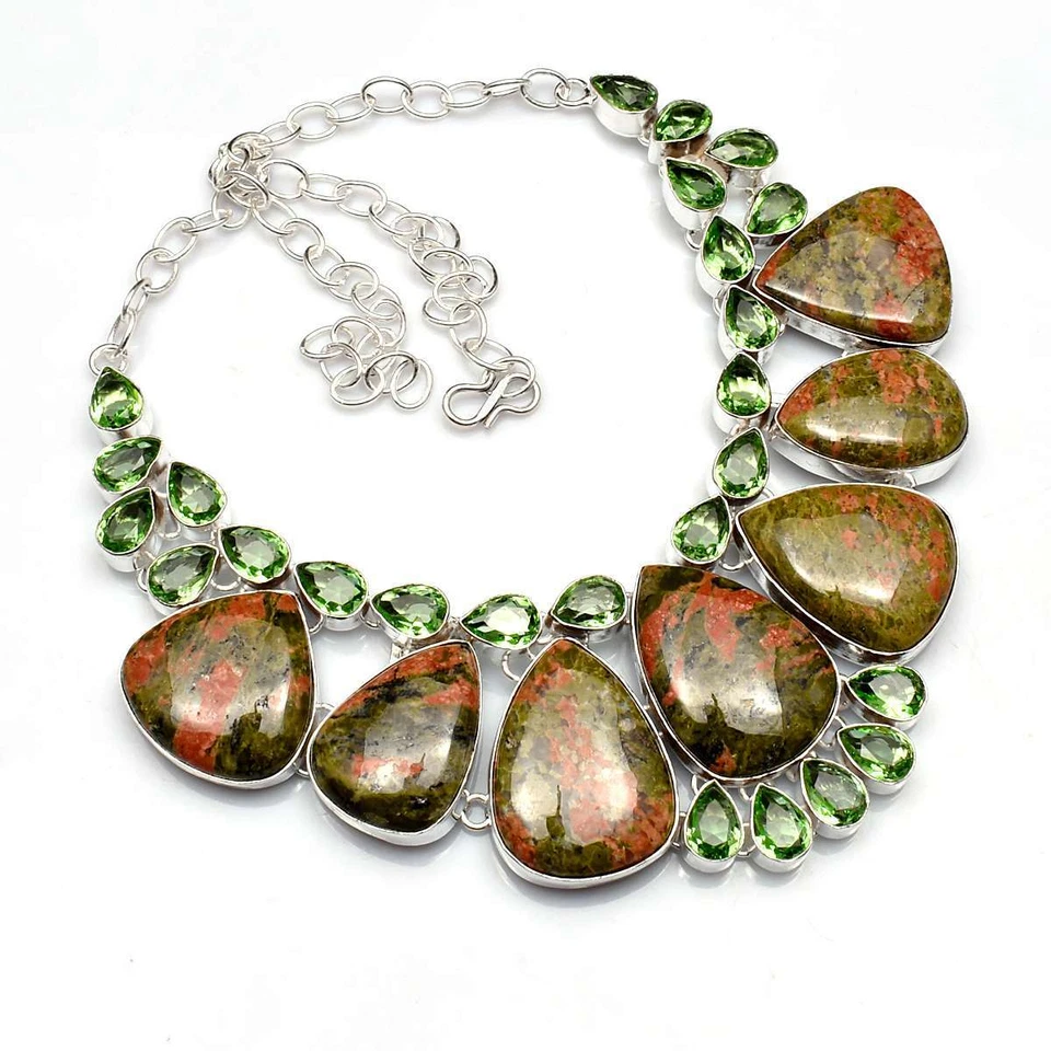 Unakite Peridot Handmade Big Necklace Jewelry 106 Gms LV-1110 - Image 1 of 1