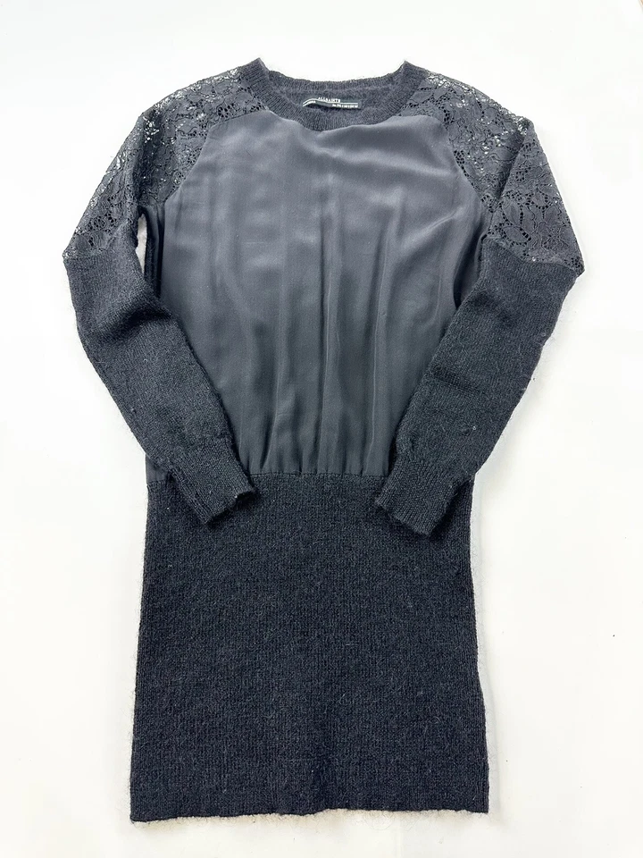 Vestido Suéter Allsaints Taya Para Mujer’s 0 Negro Encaje Mohair Lana Seda Foto 1 de 4