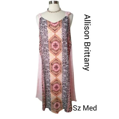 Vtg Allison Womens Sleeveless Dress M Pink Designers V-Neck Flowy Midi Chic Indy - Image 1 of 4