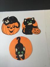 New ListingVintage Halloween Diecut Lot Of 3 Black Cats With Fuzzy Finish With Pumpkins