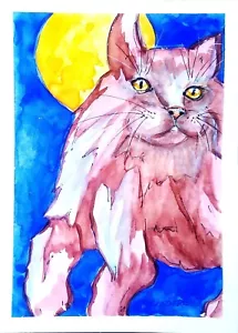 Cat Art Original watercolor Cat Painting 5x7 - Picture 1 of 4