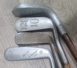 4 Antique Vintage Unusual Hickory Wood Shaft Golf Clubs Need Work Forgan R White - Picture 1 of 10
