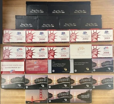 Juego de 33 piezas de prueba de plata acuñadas en Estados Unidos 1992-2023-S. Key 2012, con centavo de níquel 38,62 oz.! Foto 1 de 4