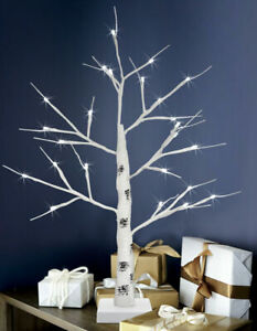 2ft Christmas Table Top White Twig Tree Pre - Lit 24 LED 60 cm Mains Adaptor