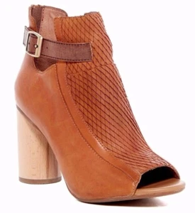 MIZ MOOZ SHOES SAMINA PEEP TOE BOOTIES 7 WHISKEY BROWN NEW ankle boot heel - Picture 1 of 4