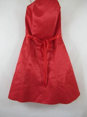 Vestido De Colección Gunne Sax Jessica McClintock Sin Tirantes Junior 7 Rojo Lunares Satinado Foto 1 de 4