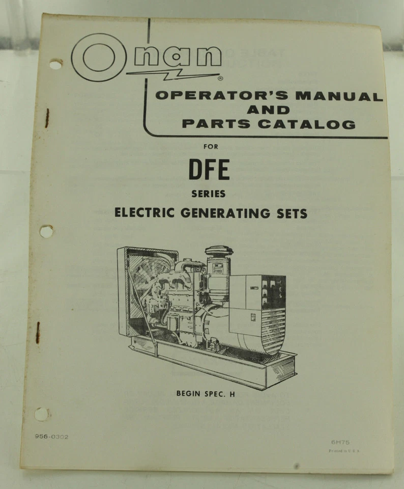 Vintage ONAN DFE Series Generator GenSet Operators Manual & Parts Catalog - Image 1 of 1