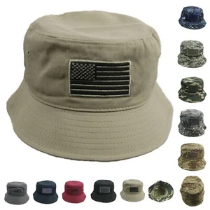 US Flag Bucket Hat USA CAMO Cap Cotton Sun Visor Outdoor Hiking Camping Fishing - Picture 1 of 38