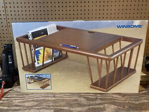 Winsome Wood Flip Top Bed Desk Adjustable Tray Walnut Finish Side Storage NIB