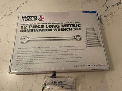 Новый 12 шт. Matco 12. Набор длинных метрических комбинированных гаечных ключей и 25 лезвий метрический/SAE-калибр - Изображение 1 из 2