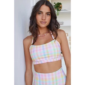 Reggiseno sportivo Beyond Yoga pastello stampato Gingham schiena a T Luxe taglia small - Foto 1 di 6