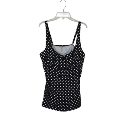 Tankini Lands' End Negro Blanco Lunares Cascada Talla 12L Nadar Playa Vacaciones Foto 1 de 4