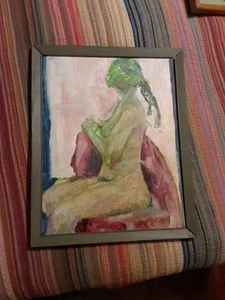 Vintage Original Oil Painting Portrait Nude Woman Sitting Signed Framed - Picture 1 of 7