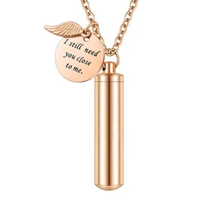 Cylinder Urn Necklace for Ashes Cremation Jewelry/Keychain for Human Pet Stai... - Picture 1 of 7