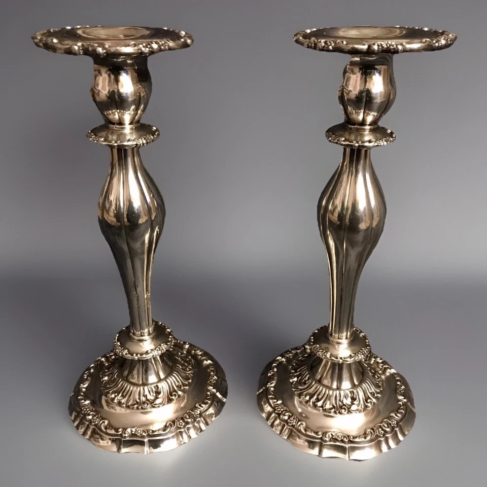 "Par de candelabros victorianos modernos plateados de placa de plata de Lunt 10,75"" C-1941" Foto 1 de 4