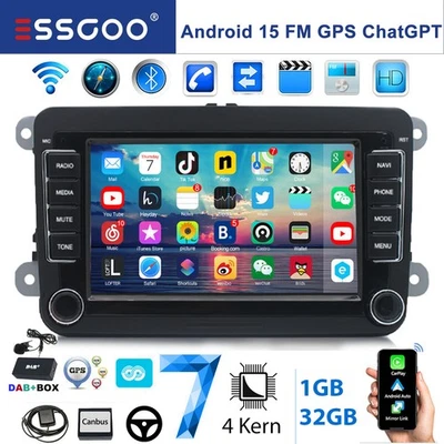 DAB+ CahtGPT Autoradio Android 15 Carpaly 32GB Für 2 DIN VW GOLF 5 6 Passat Polo - Bild 1 von 4