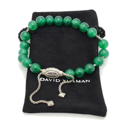 David Yurman Sterling Silver 8mm Green Onyx Spiritual Bead Beaded Pull Bracelet - Image 1 of 4