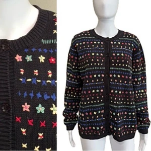 Cárdigan suéter vintage Nordstrom bordado arco iris abotonado para mujer grande - Imagen 1 de 11