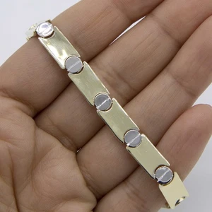 7.5mm Reversible Screw Link Design Bracelet Real 10K Yellow White Gold 7.5" - Picture 1 of 9