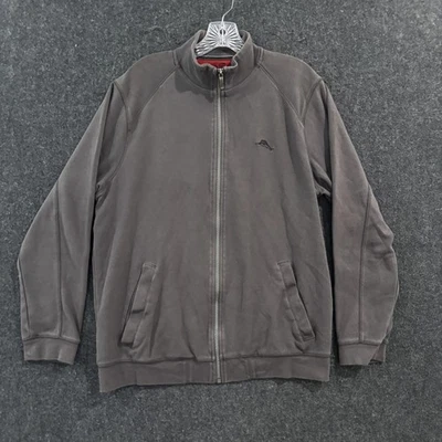 Tommy Bahama 夹克男式中号灰色全拉链棉质运动衫休闲 — 第 1/4 张图片