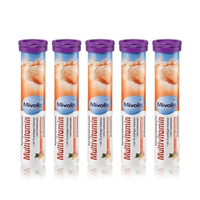 Suplementos dietéticos multivitamínicos 5 tubos Mivolis 20 comprimidos efervescentes Foto 1 de 4